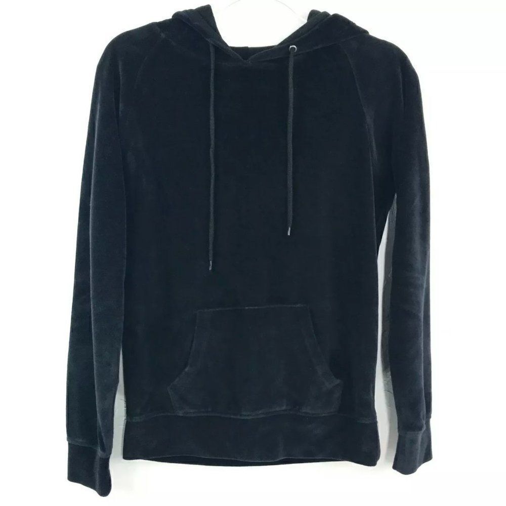 Zine Women Black Velour Hoodie Sweatshirt Small S